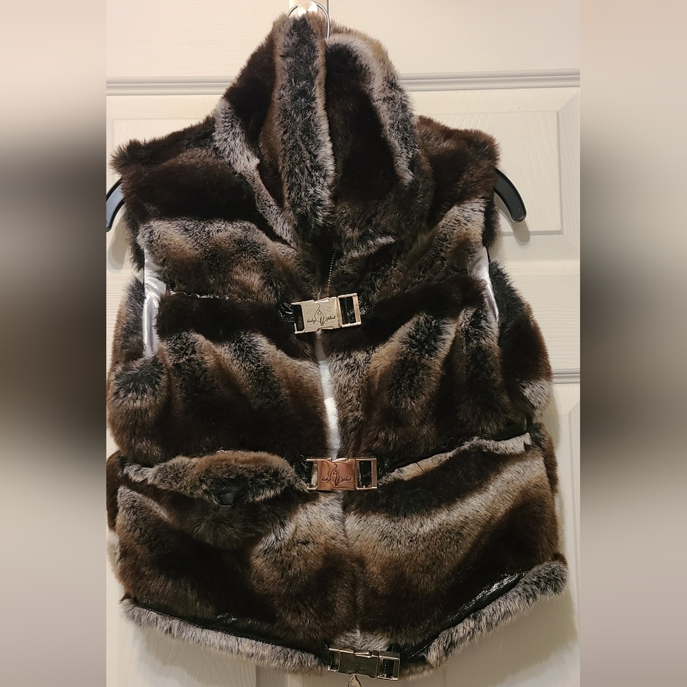 Baby Phat Faux Fur Vest - Brown and Black